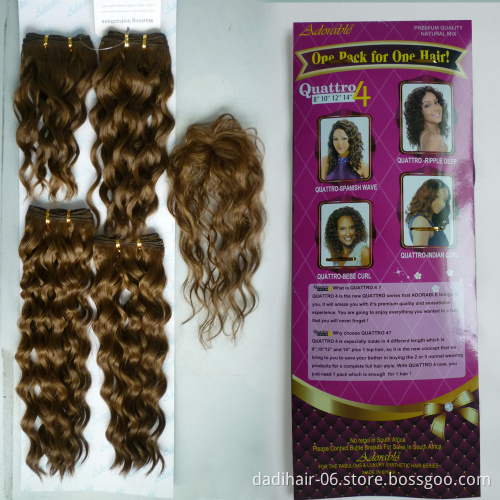 Hot sale Adorable synthetic hair extensions heat resistant fiber Spanish wave 4pcs 8-14 inches +fringe with free closure